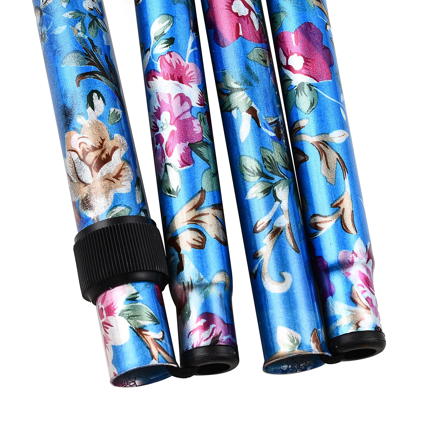 Lightweight Aluminum Foldable Walking Cane with Ergonomic Handle and Wrist Strap - Blue