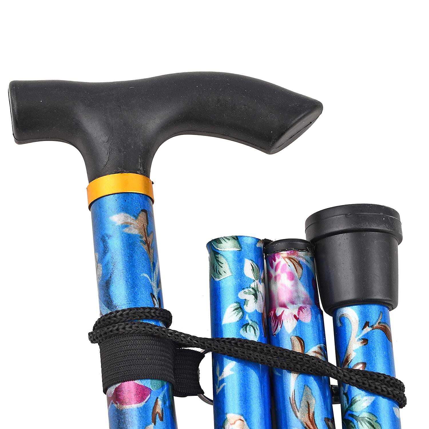 Lightweight Aluminum Foldable Walking Cane with Ergonomic Handle and Wrist Strap - Blue