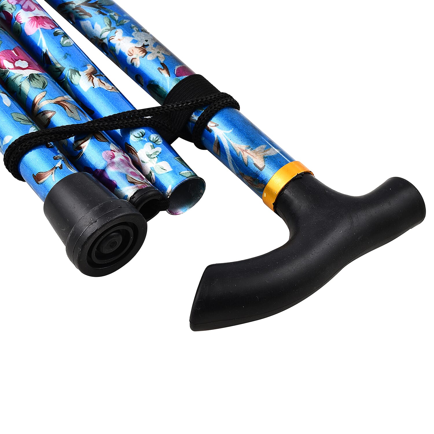 Lightweight Aluminum Foldable Walking Cane with Ergonomic Handle and Wrist Strap - Blue