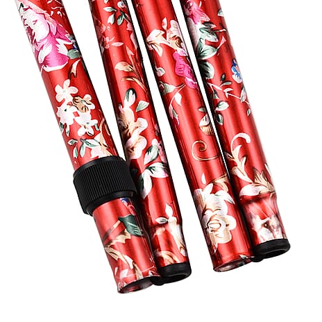 Lightweight Aluminum Foldable Walking Cane with Ergonomic Handle and Wrist Strap - Red