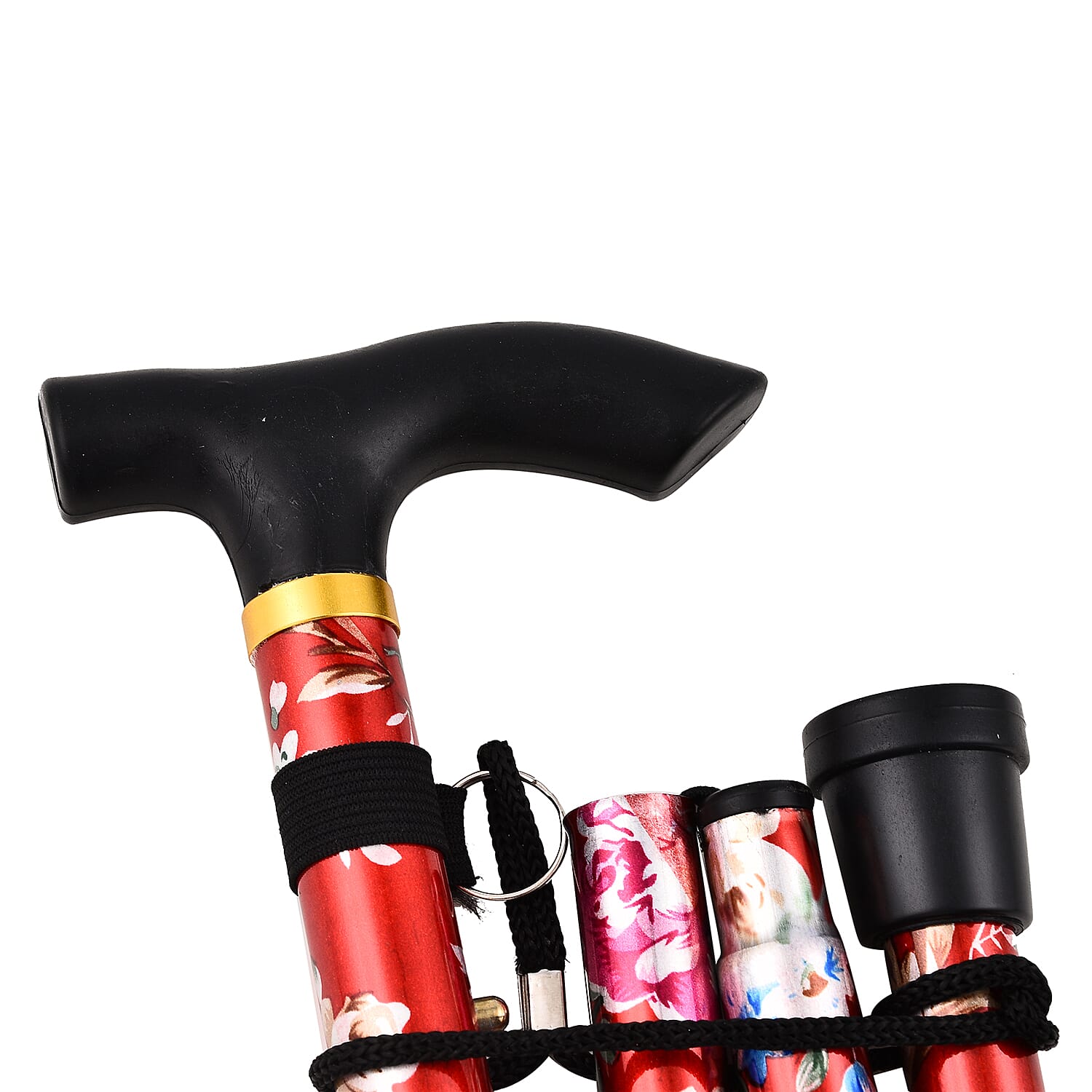 Lightweight Aluminum Foldable Walking Cane with Ergonomic Handle and Wrist Strap - Red