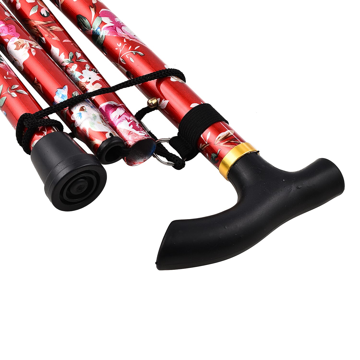 Lightweight Aluminum Foldable Walking Cane with Ergonomic Handle and Wrist Strap - Red