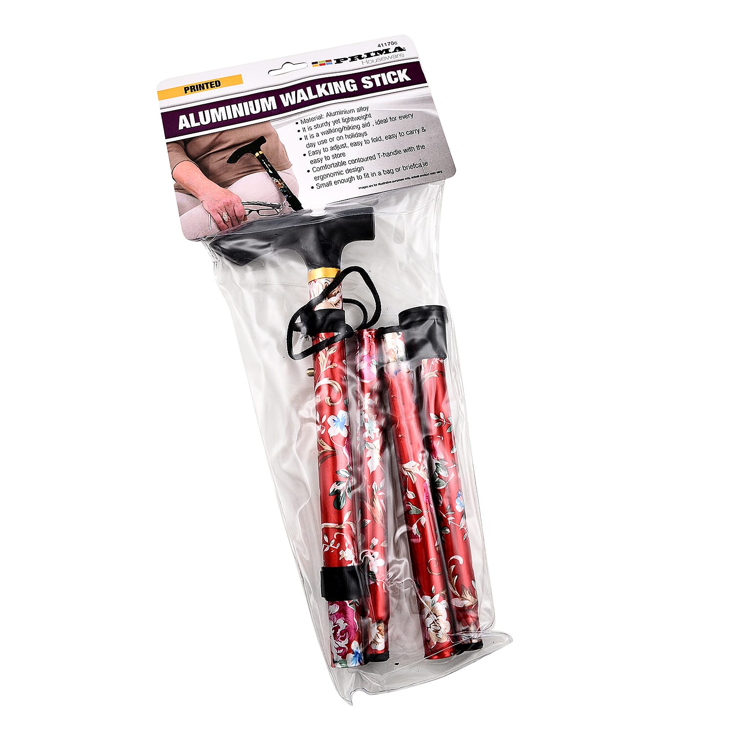 Lightweight Aluminum Foldable Walking Cane with Ergonomic Handle and Wrist Strap - Red