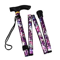 Lightweight Aluminum Foldable Walking Cane with Ergonomic Handle and Wrist Strap - Black