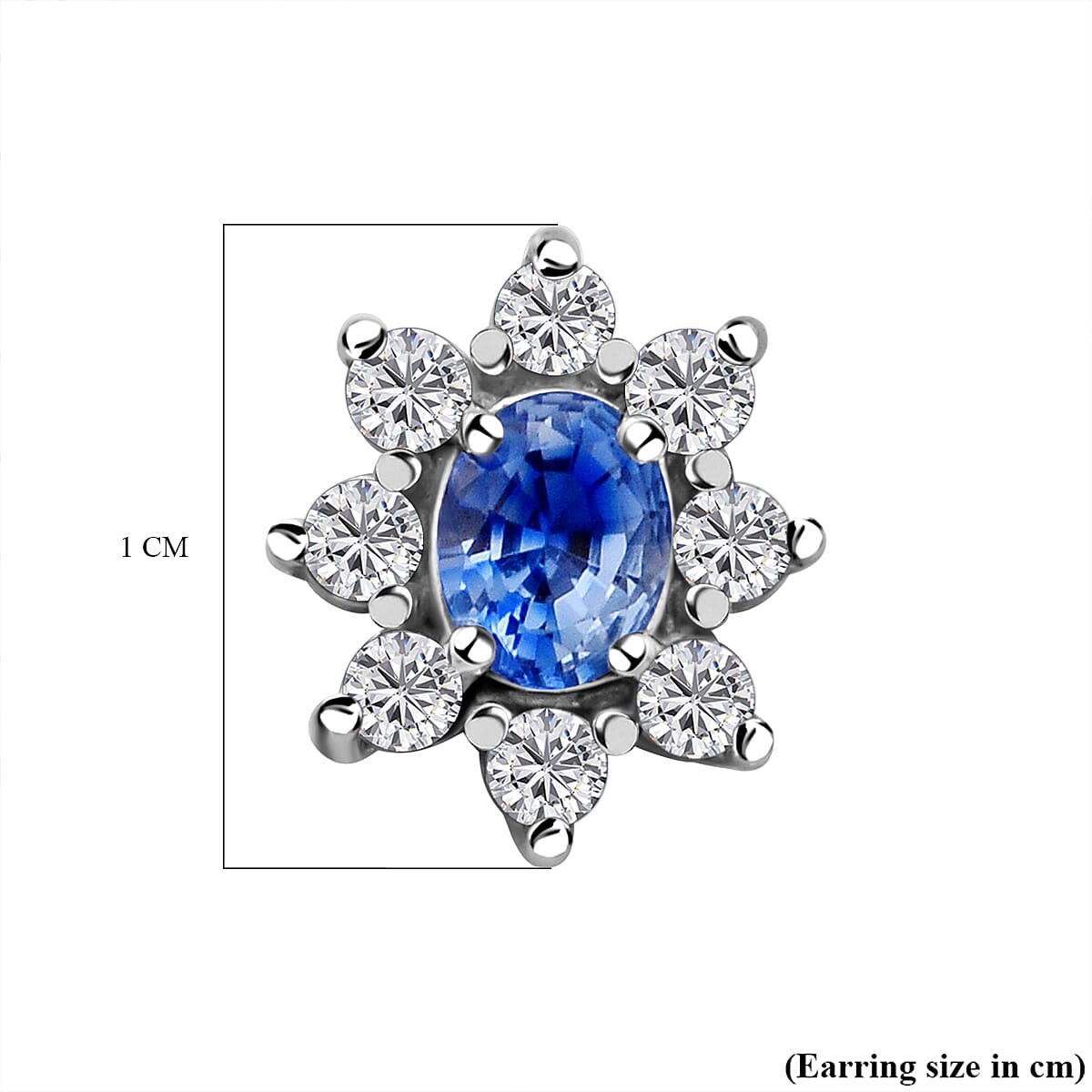 Ceylon Blue Sapphire and Natural Zircon Floral Stud Earrings in Rhodium Overlay Sterling Silver 1.00 Ct.