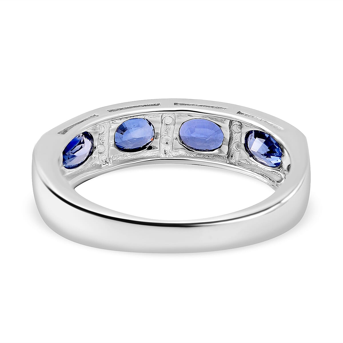 Blue Ceylon Sapphire and Diamond Half Eternity Ring in Platinum Overlay Sterling Silver 1.42 Ct.