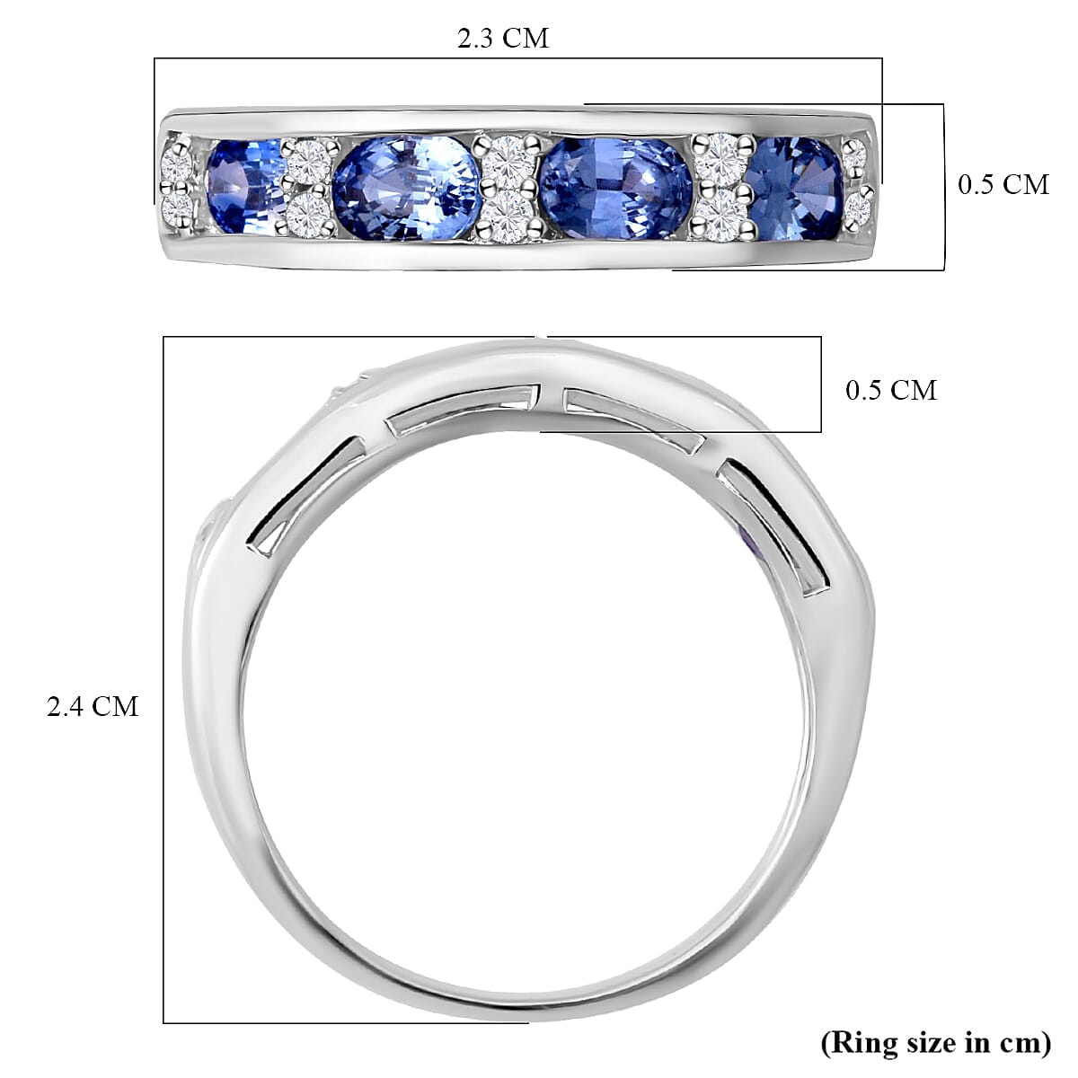 Blue Ceylon Sapphire and Diamond Half Eternity Ring in Platinum Overlay Sterling Silver 1.42 Ct.