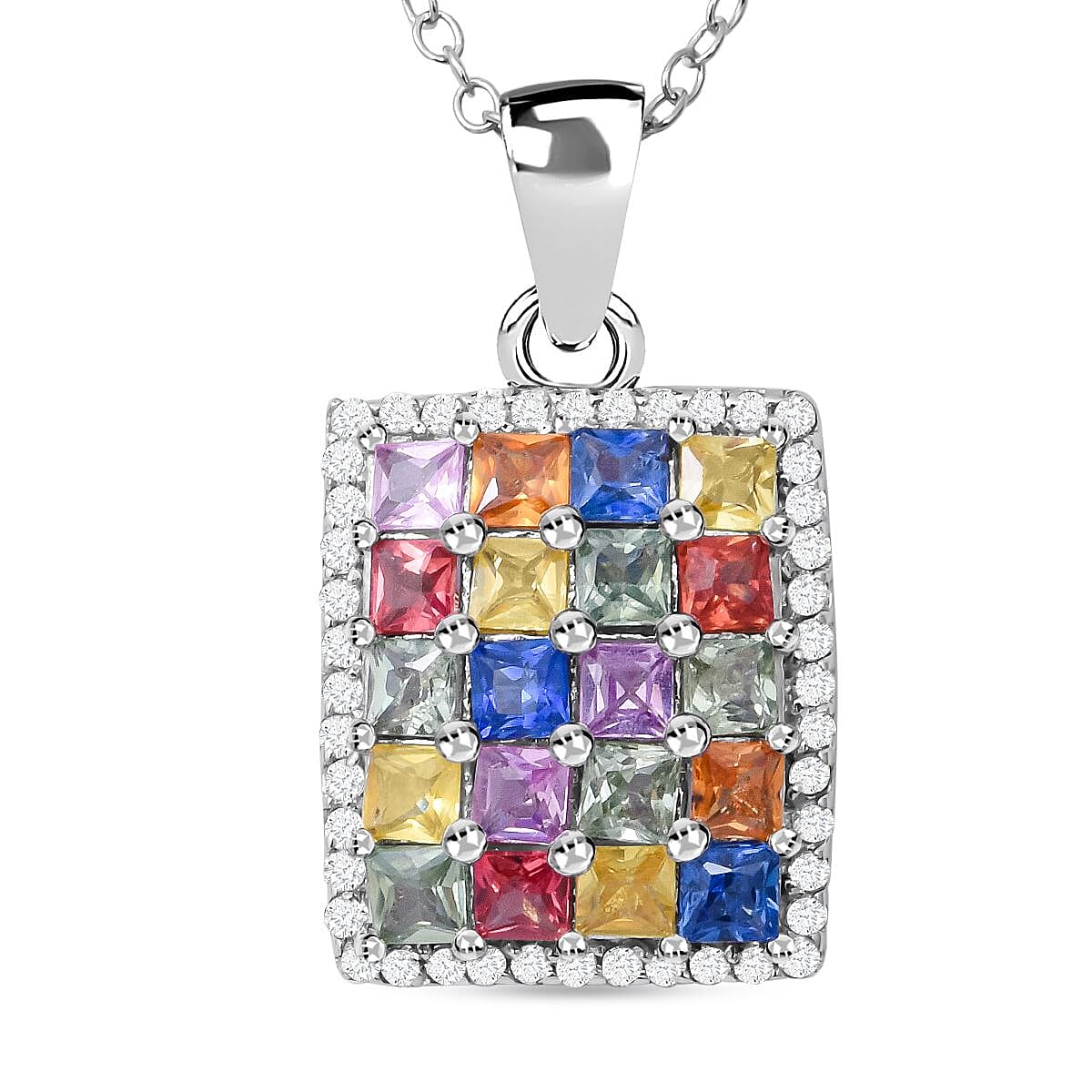 Sterling Rhodium Over Sterling Rainbow Multi Color Sapphire deals Pendant