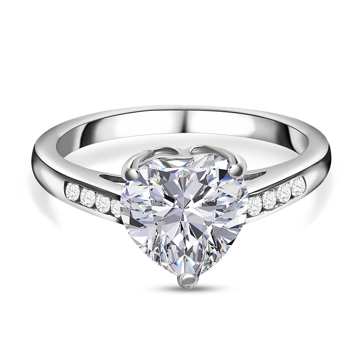 Moissanite Ring in Platinum Overlay Sterling Silver 1.93 Ct