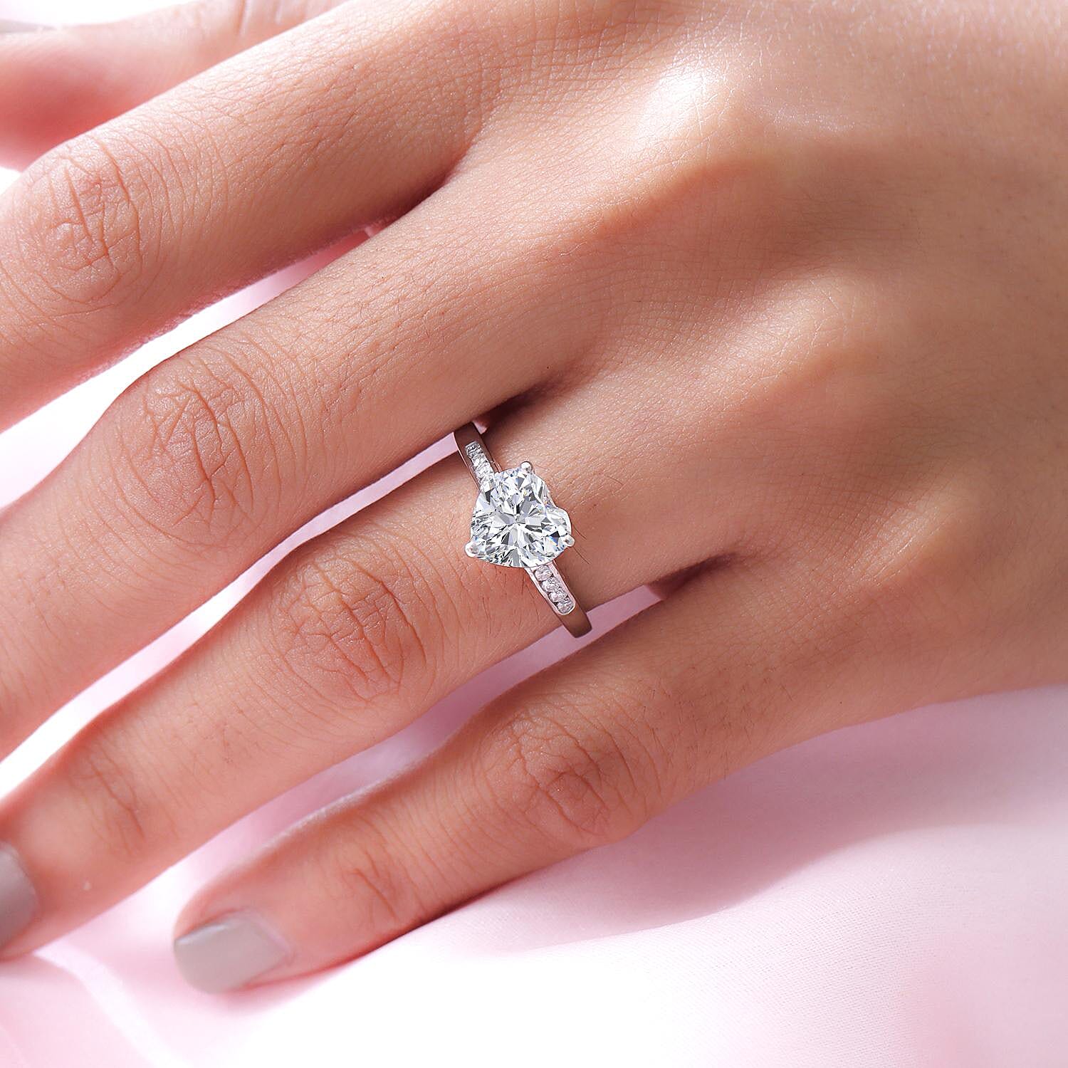 Moissanite Ring in Platinum Overlay Sterling Silver 1.93 Ct