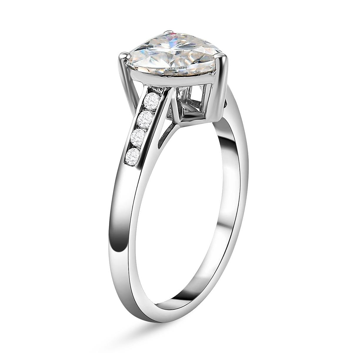 Moissanite Ring in Platinum Overlay Sterling Silver 1.93 Ct