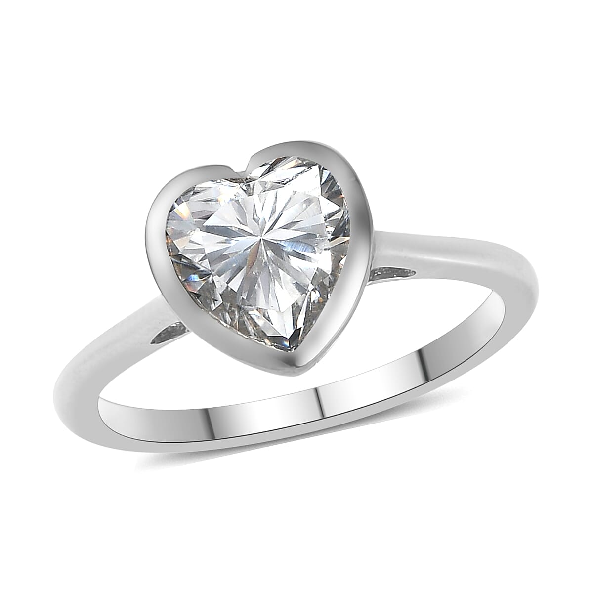 Moissanite Solitaire Ring in Platinum Overlay Sterling Silver