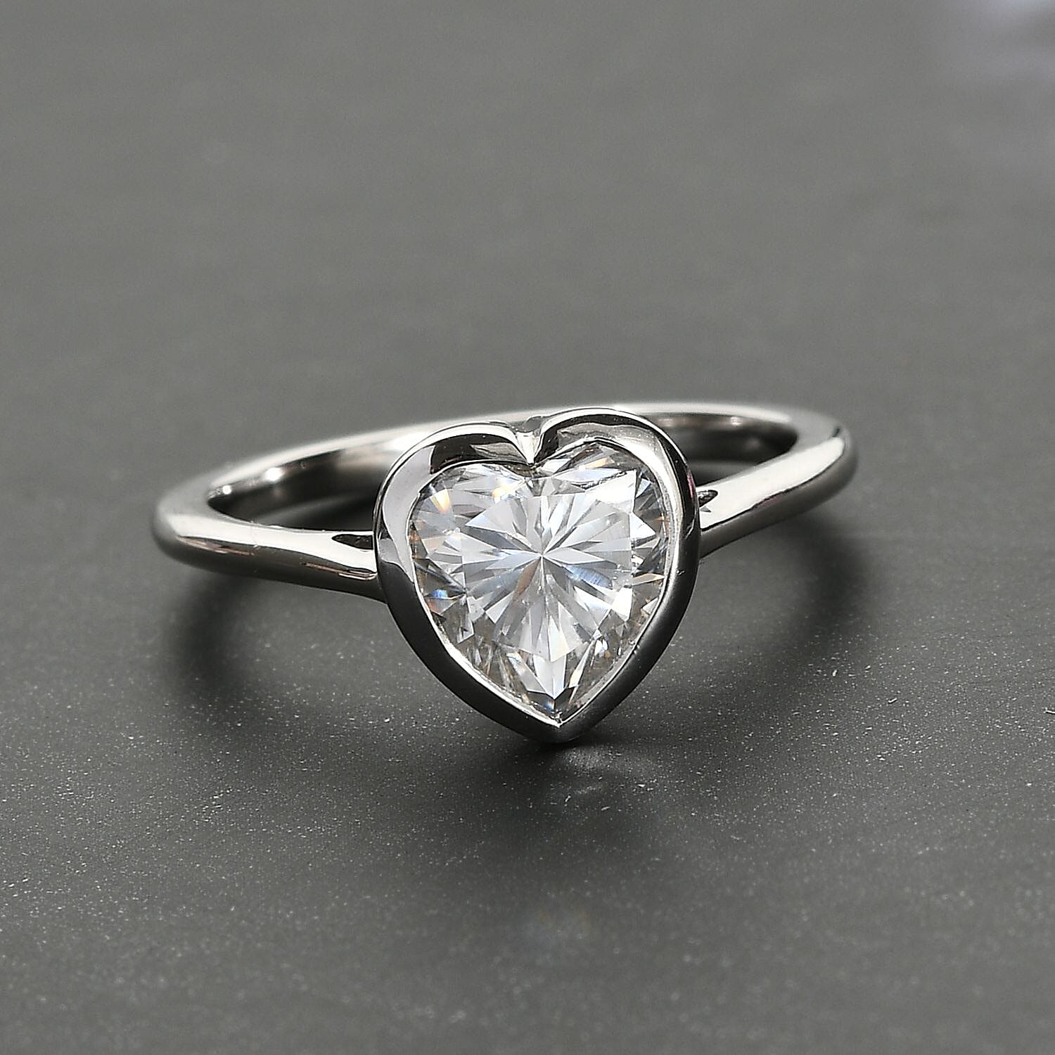 Moissanite Solitaire Ring in Platinum Overlay Sterling Silver