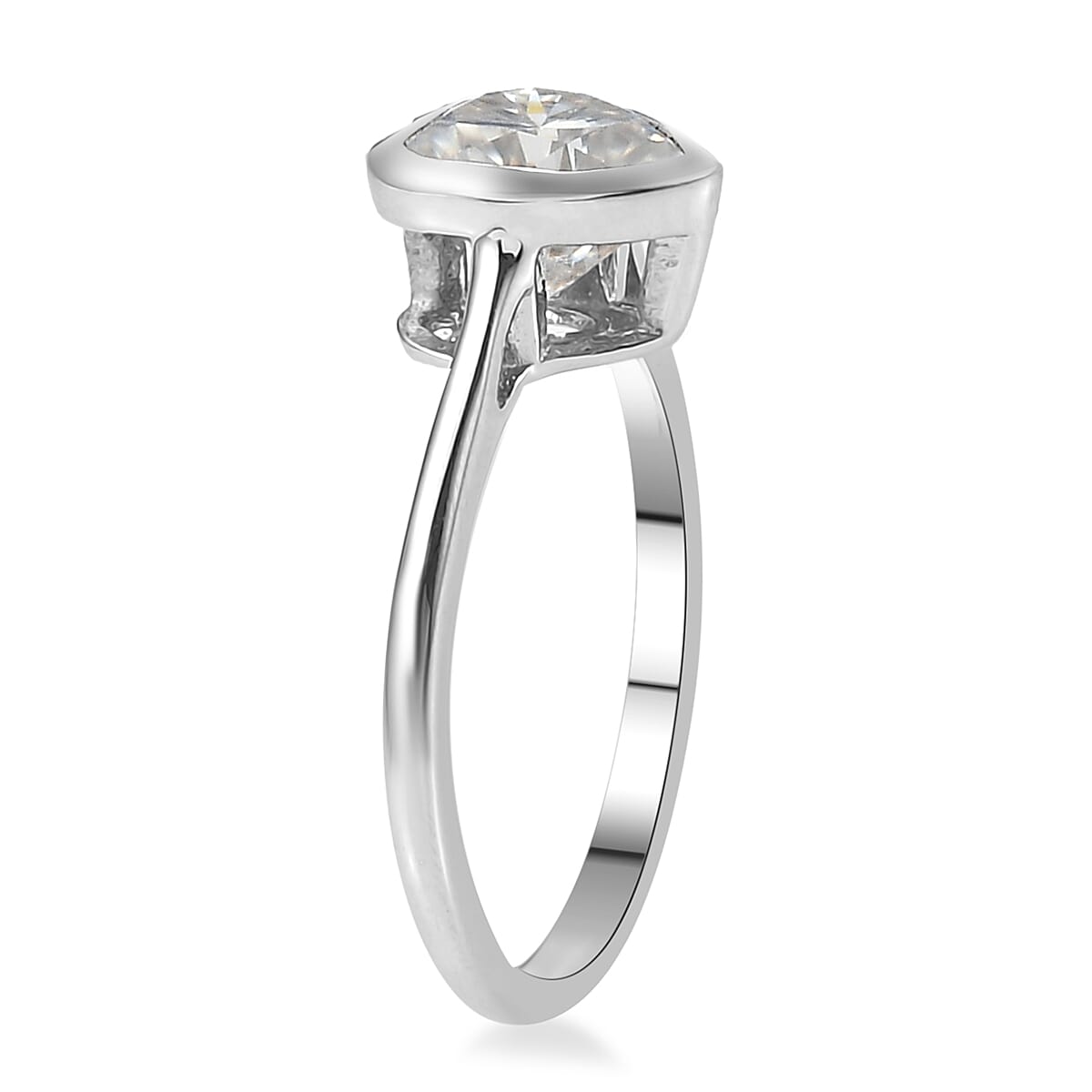 Moissanite Solitaire Ring in Platinum Overlay Sterling Silver