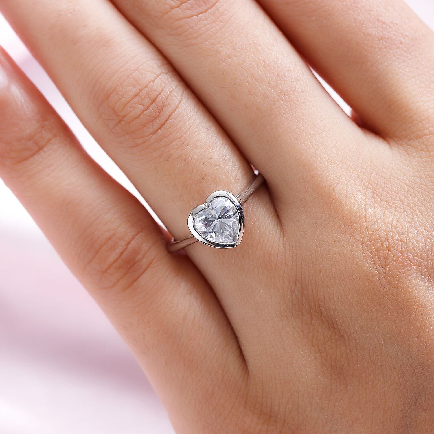 Moissanite Solitaire Ring in Platinum Overlay Sterling Silver