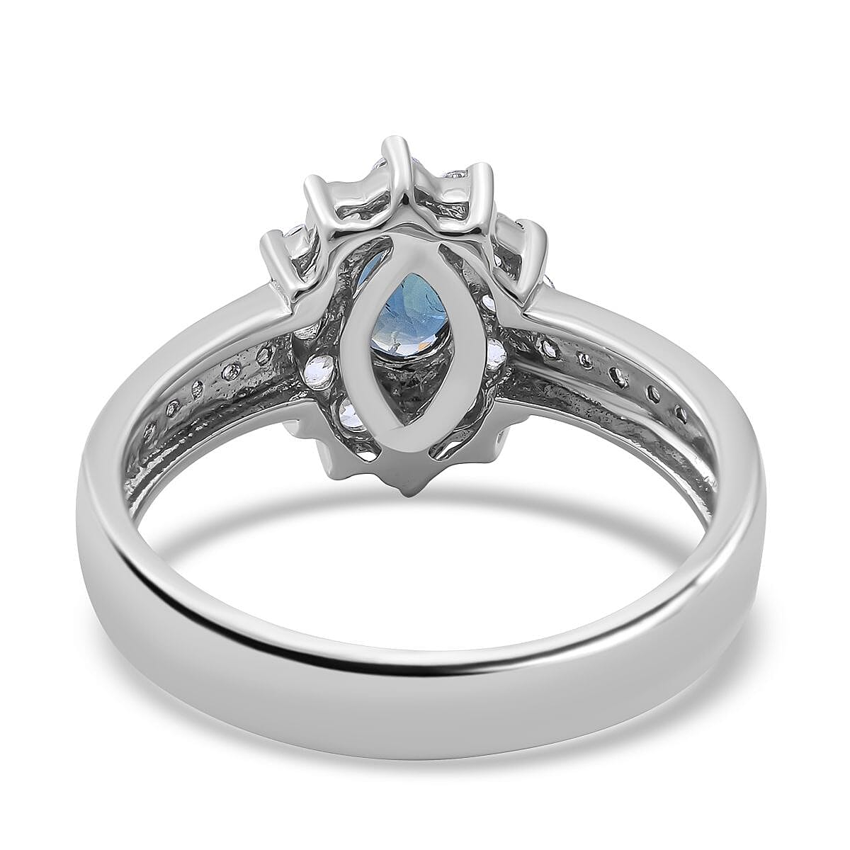 Natural Parti Sapphire & Natural Zircon Ring in Platinum Overlay Sterling Silver 1.18 Ct.