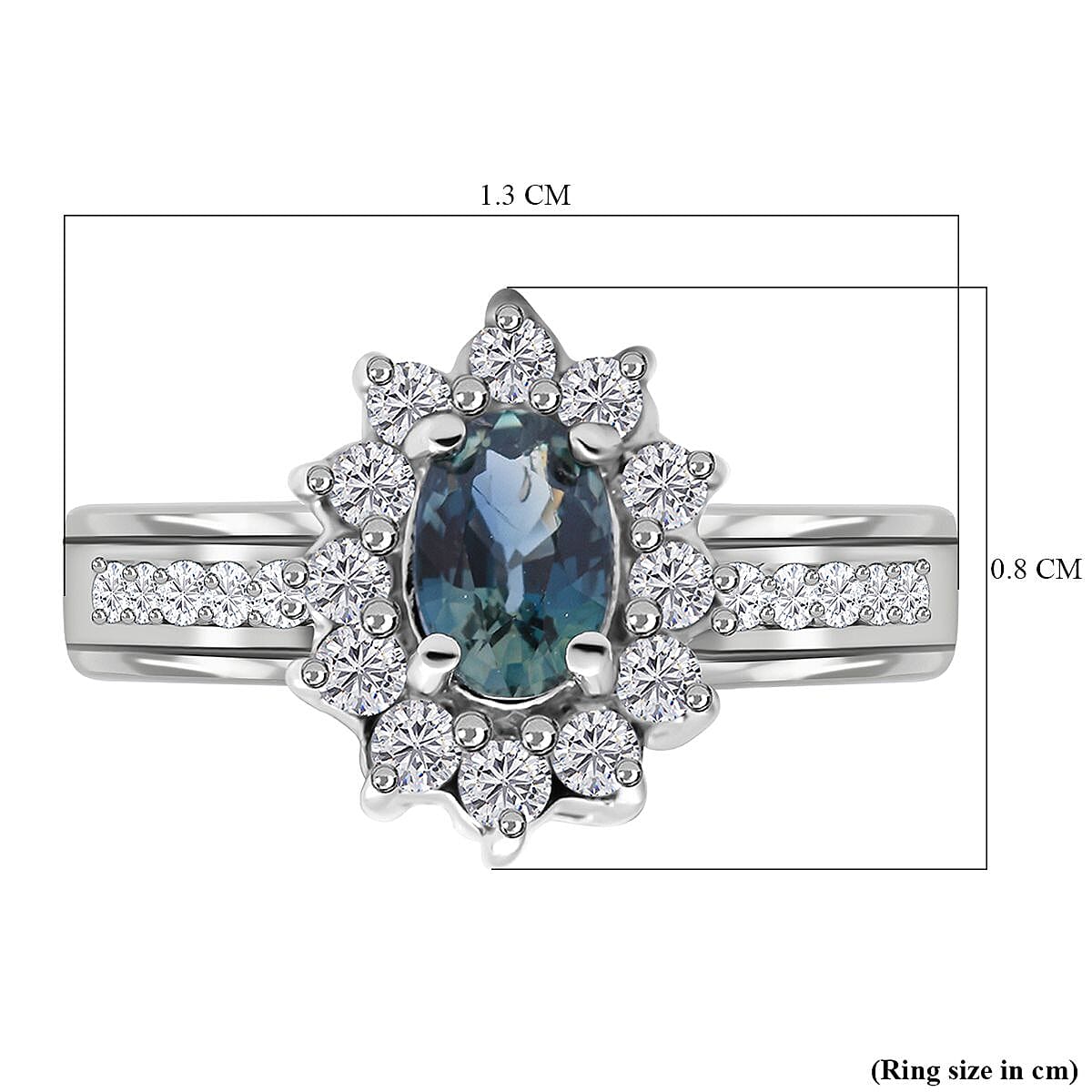Natural Parti Sapphire & Natural Zircon Ring in Platinum Overlay Sterling Silver 1.18 Ct.