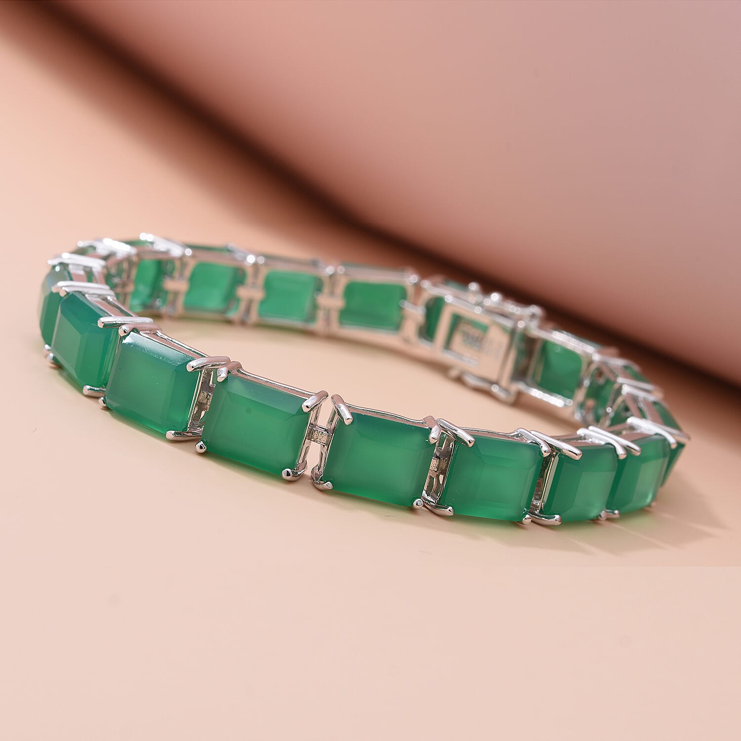 DOD - Verde Onyx Bracelet (Size - 7) in Rhodium Overlay Sterling Silver 44.80 Ct, Silver Wt. 11 Gms.