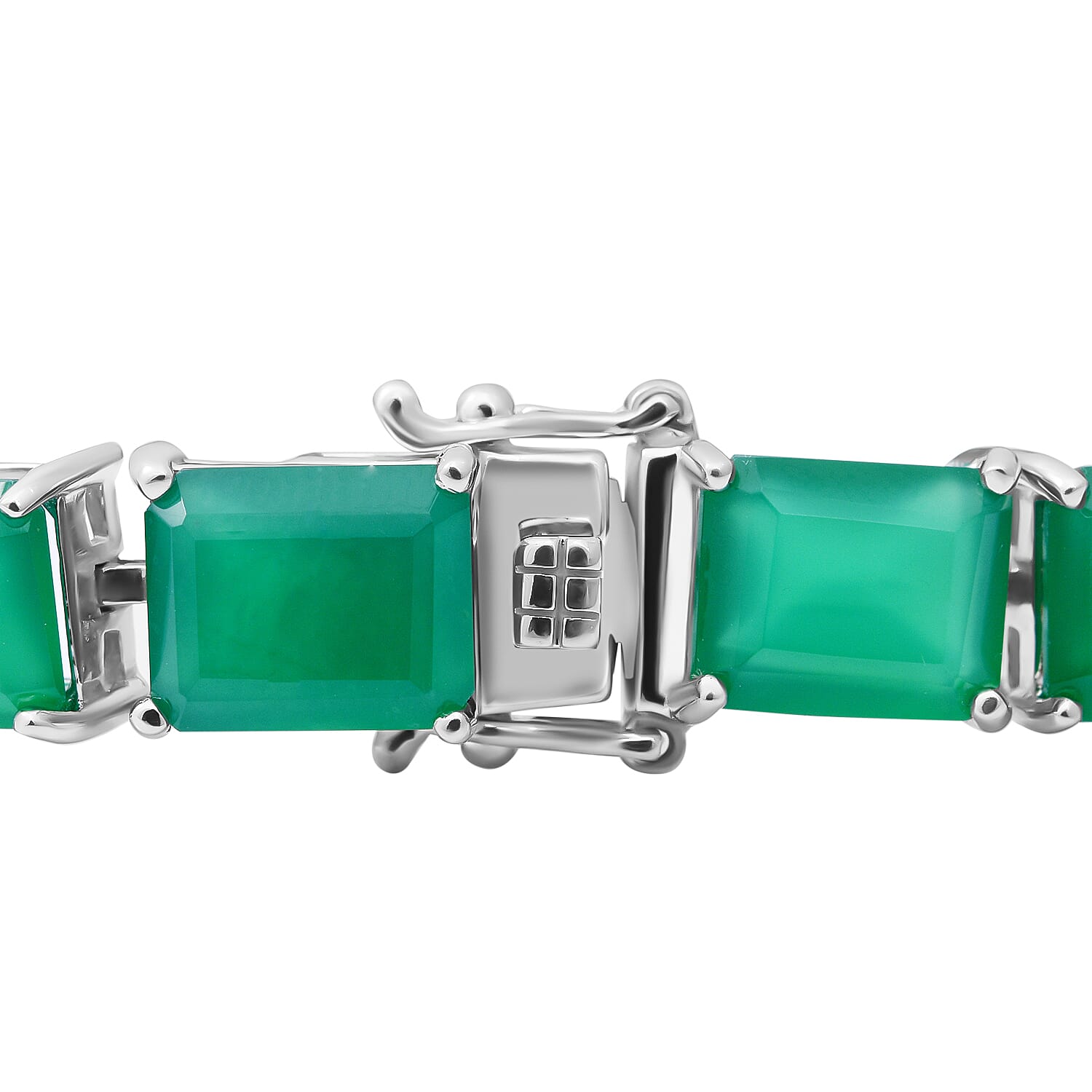 DOD - Verde Onyx Bracelet (Size - 7) in Rhodium Overlay Sterling Silver 44.80 Ct, Silver Wt. 11 Gms.