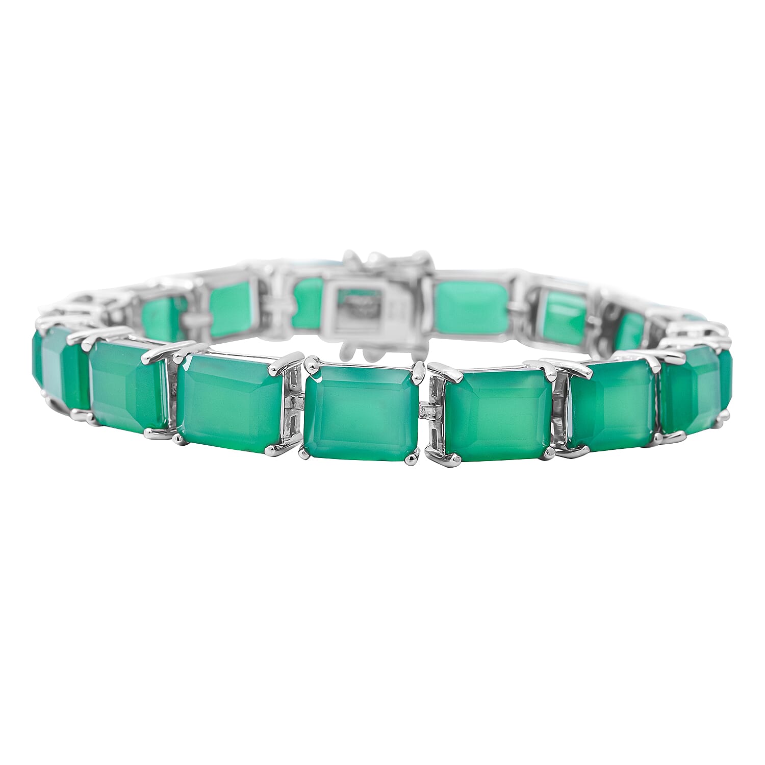 DOD - Verde Onyx Bracelet (Size - 7) in Rhodium Overlay Sterling Silver 44.80 Ct, Silver Wt. 11 Gms.