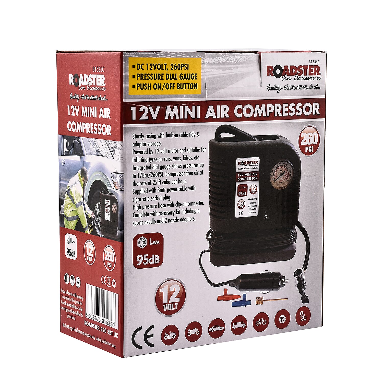 12 V 260 PSI Mini Air Compressor with Pressure Dial Gauge