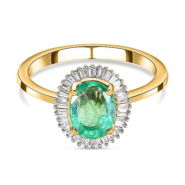 22K Yellow Gold AAAA Ethiopian Emerald and Diamond (VS/E-F) Ring 1.29 ...