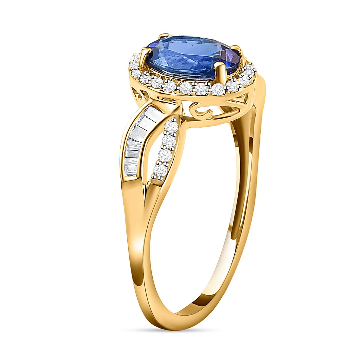 9K Yellow Gold Peacock Tanzanite and Diamond Ring 1.65 Ct.
