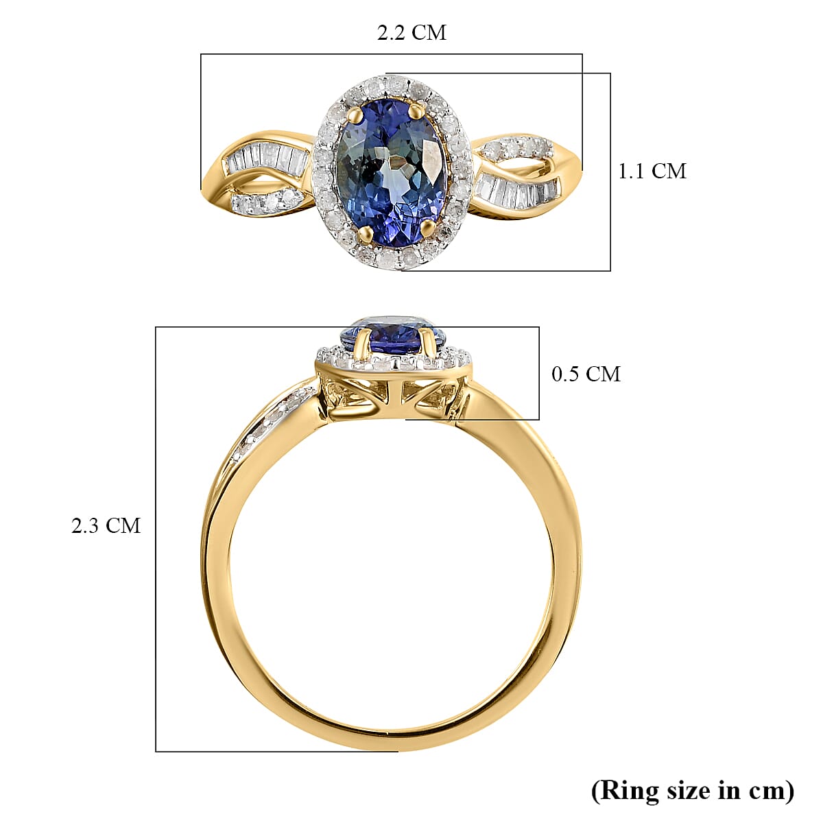 9K Yellow Gold Peacock Tanzanite and Diamond Ring 1.65 Ct.