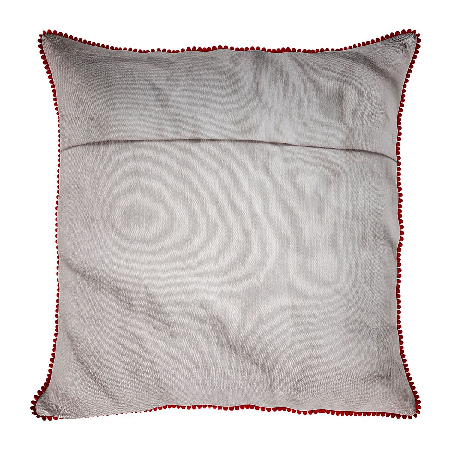 Cotton Flower Embroidered Cushion Cover - Off White & Green