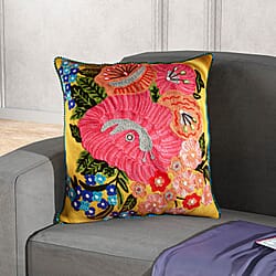 Cotton Flower Embroidered Cushion Cover - Off White & Green