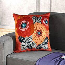 Cotton Flower Embroidered Cushion Cover - Off White & Green