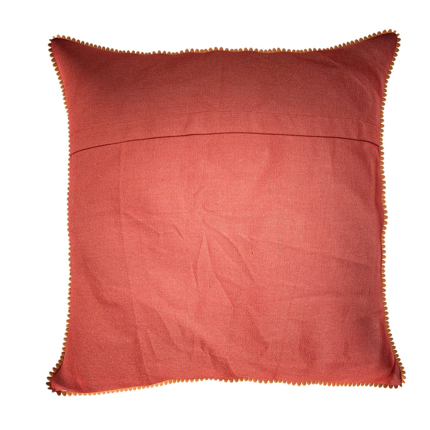 Cotton Flower Embroidered Cushion Cover (Size 45x45 Cm) - Peach