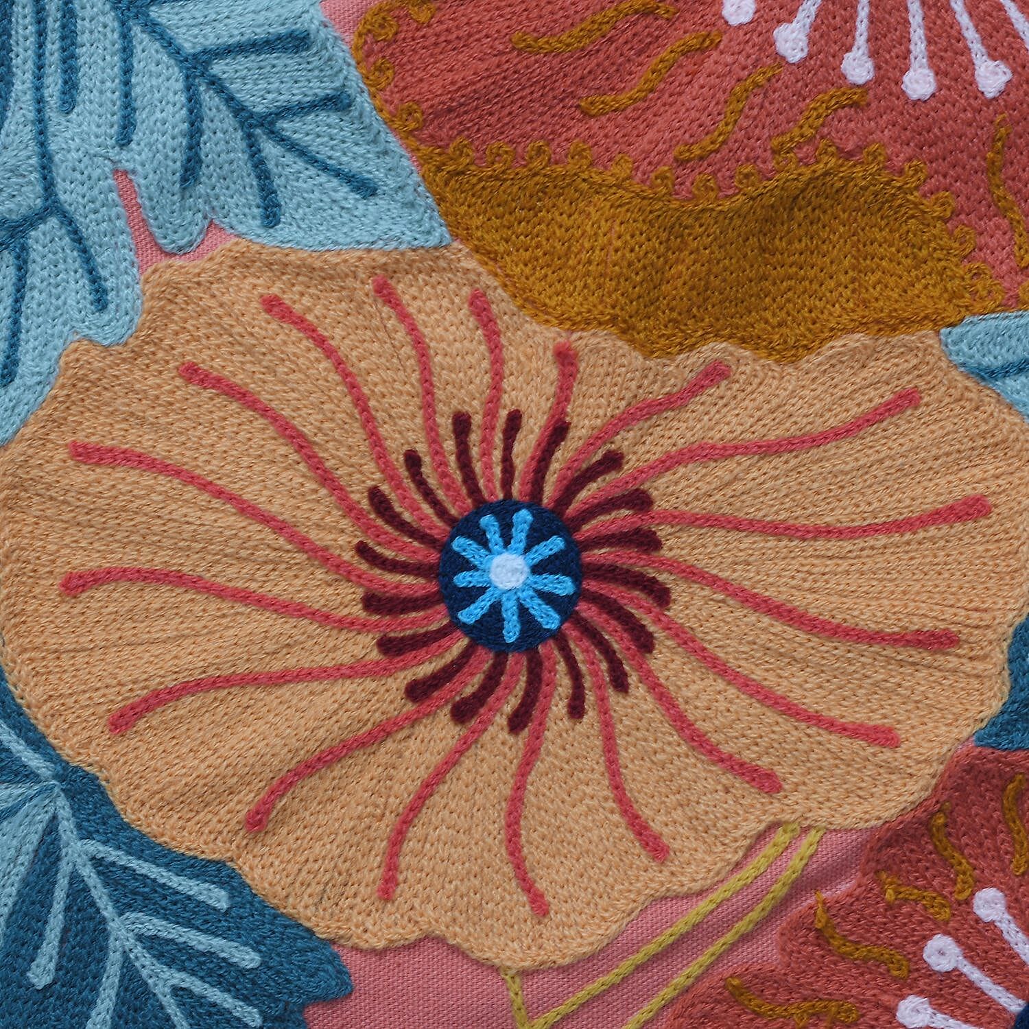 Cotton Flower Embroidered Cushion Cover (Size 45x45 Cm) - Peach