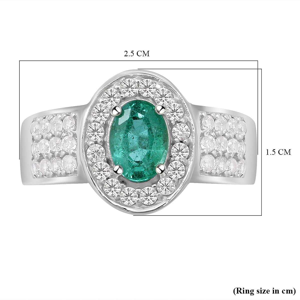 Kagem Zambian Emerald and Natural Zircon Ring in Rhodium Overlay Sterling Silver 1.62 Ct.