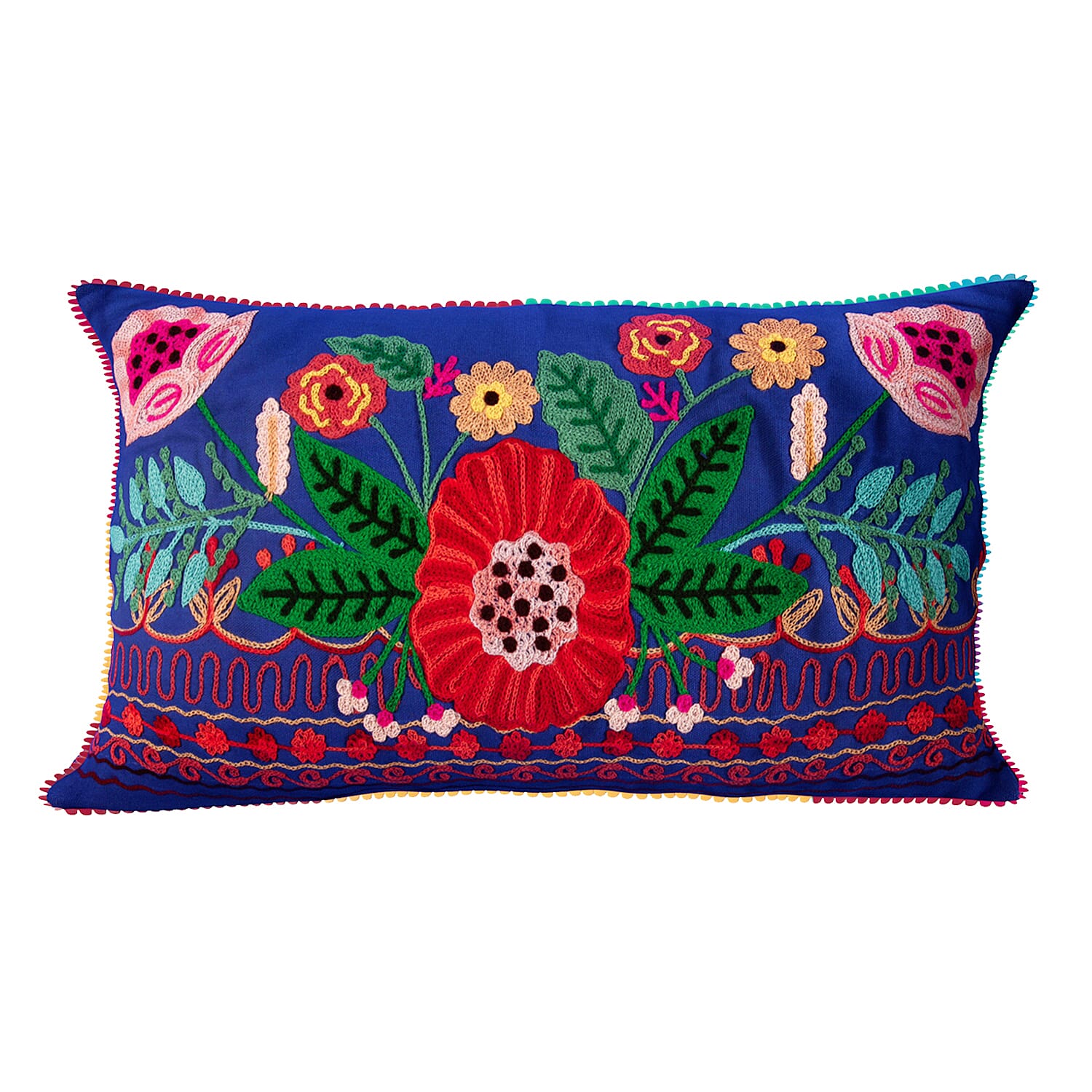 Cotton Floral Cushion Cover - Blue & Multicolor