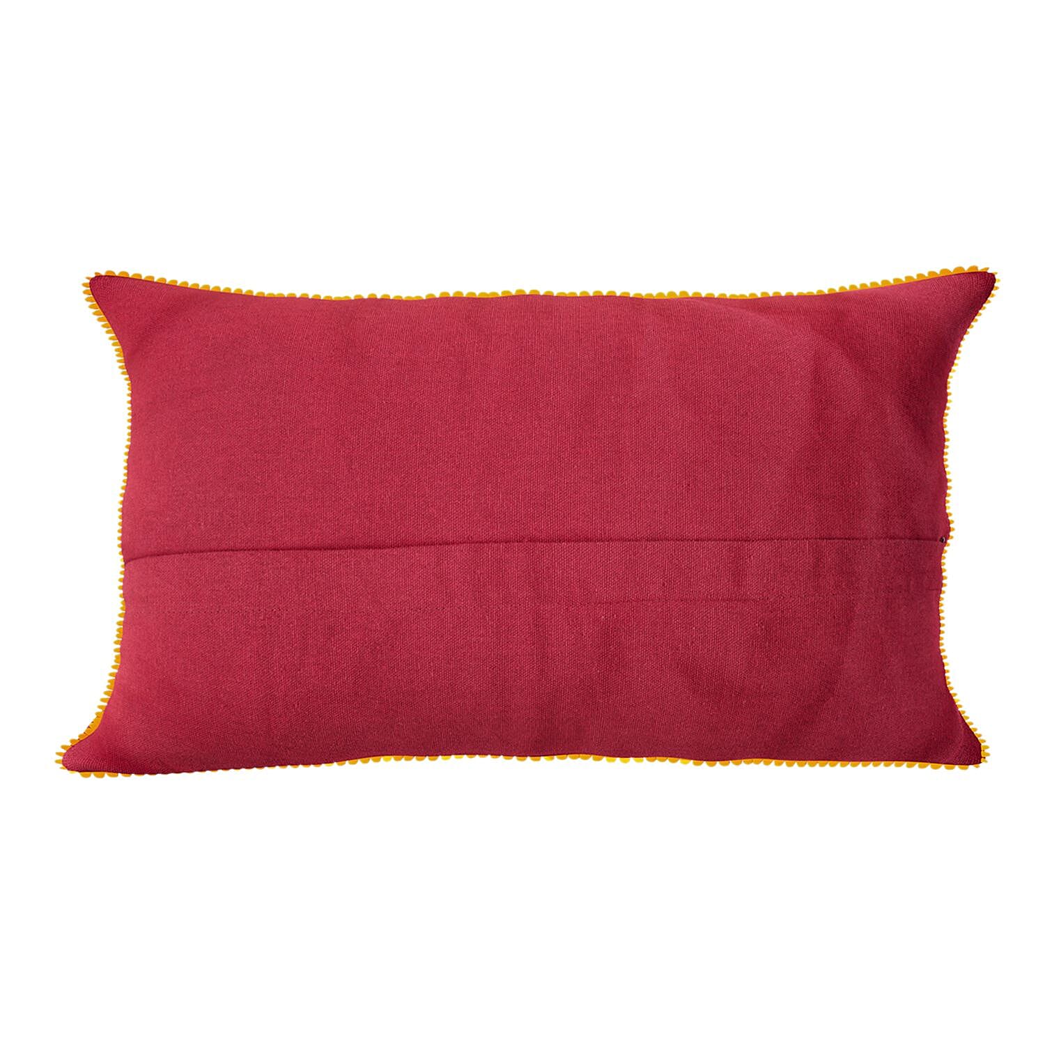 Cotton Flower Embroidered Lumber Cushion Cover (Size 50x30 Cm) - Pink & Multi