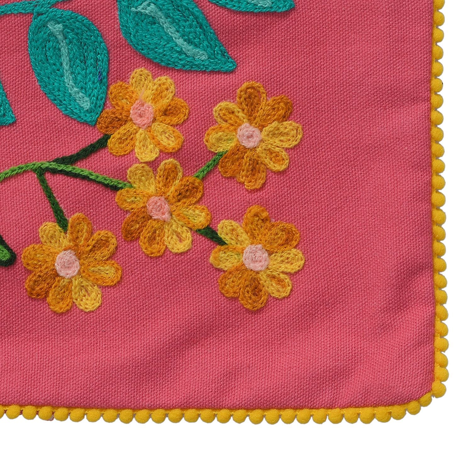 Cotton Flower Embroidered Lumber Cushion Cover (Size 50x30 Cm) - Pink & Multi