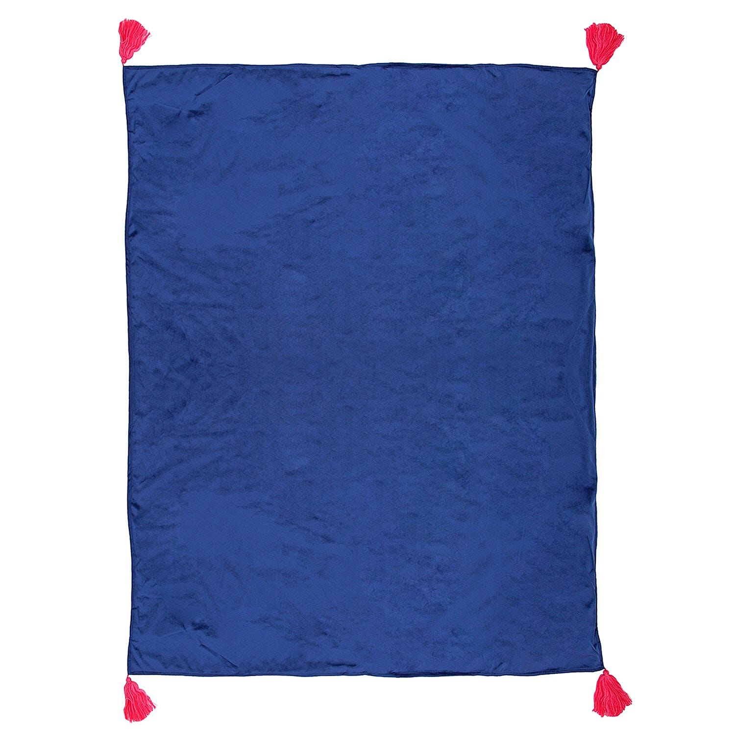 Velvet Embroidered Throw Blanket with Tassels (Size 125x150 Cm) - Navy & Multi