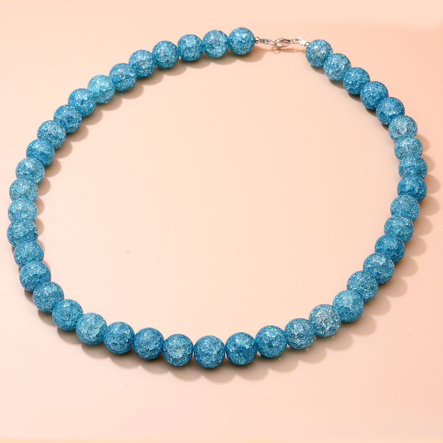 Blue Crackled Quartz Beads Necklace (Size - 20) in Rhodium Overlay Sterling Silver 475.00 Ct.