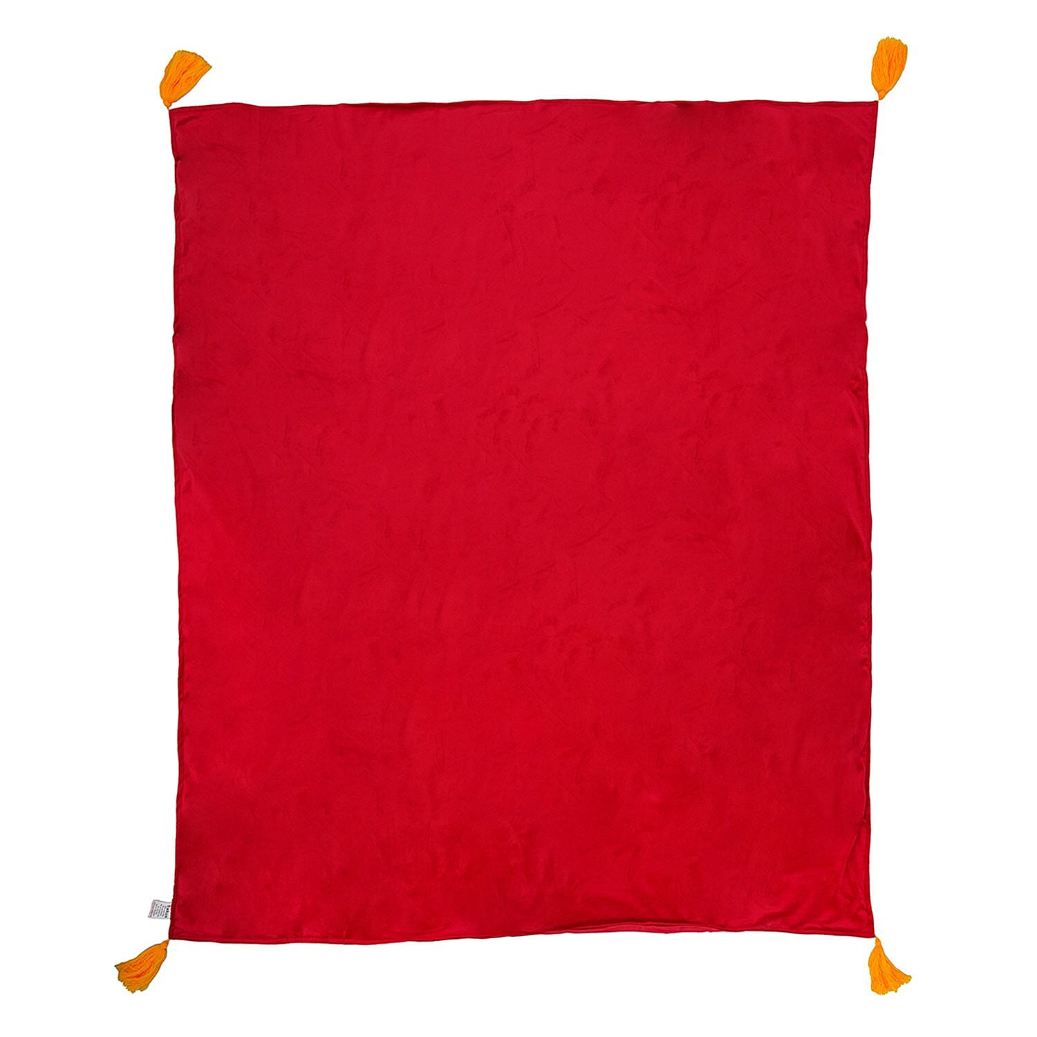 Velvet Embroidered Throw Blanket with Tassels (Size 125x150 Cm) - Red & Multi