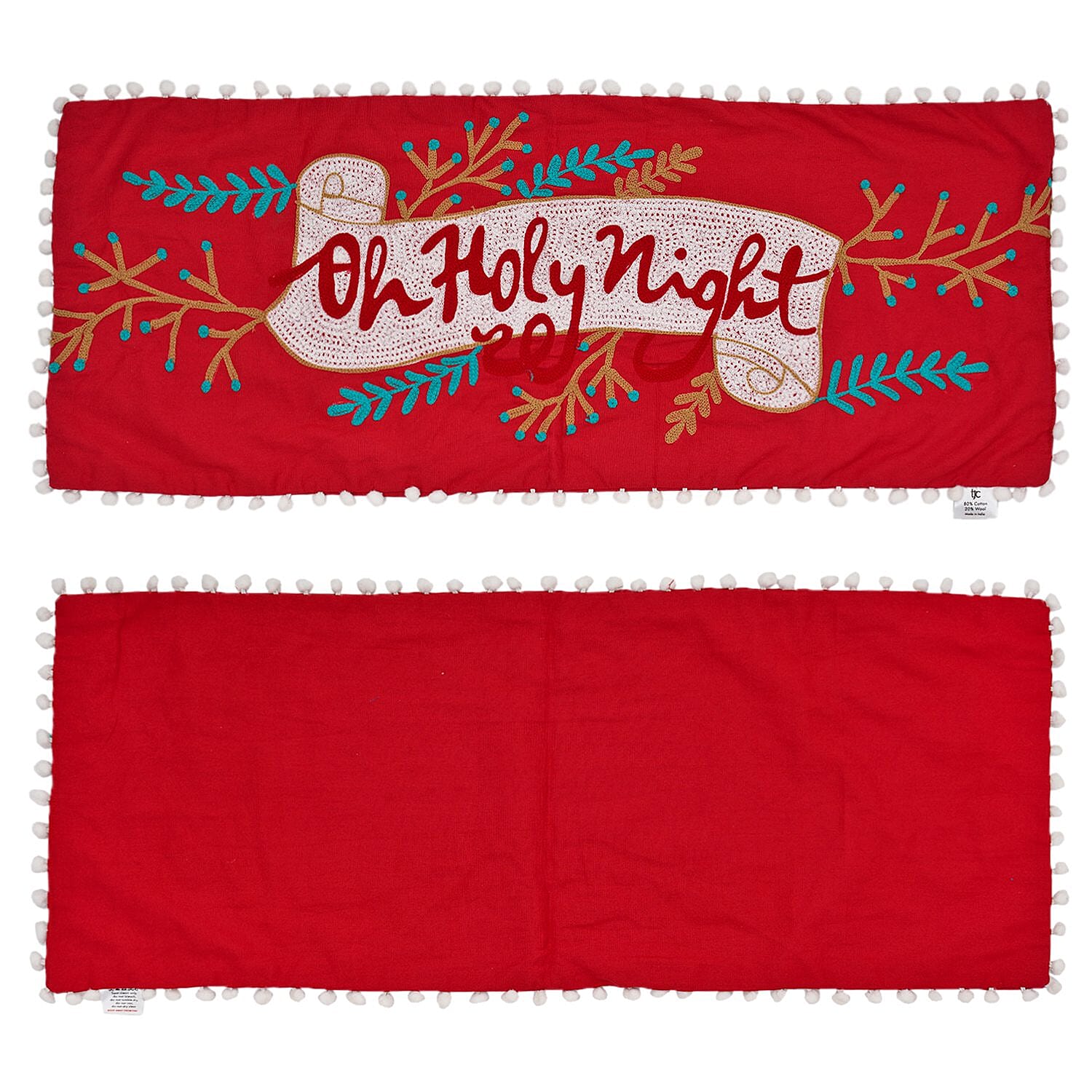 Red Check Embroidered Cotton Table Runner (Size 91x35 Cm) - Red