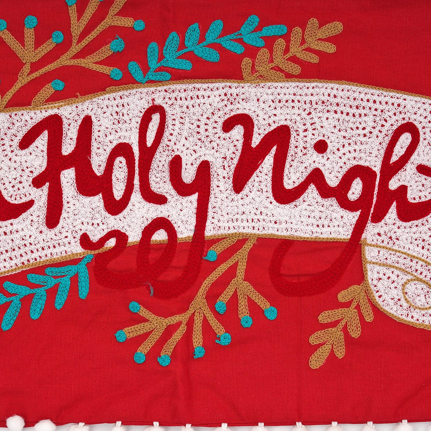 Red Check Embroidered Cotton Table Runner (Size 91x35 Cm) - Red