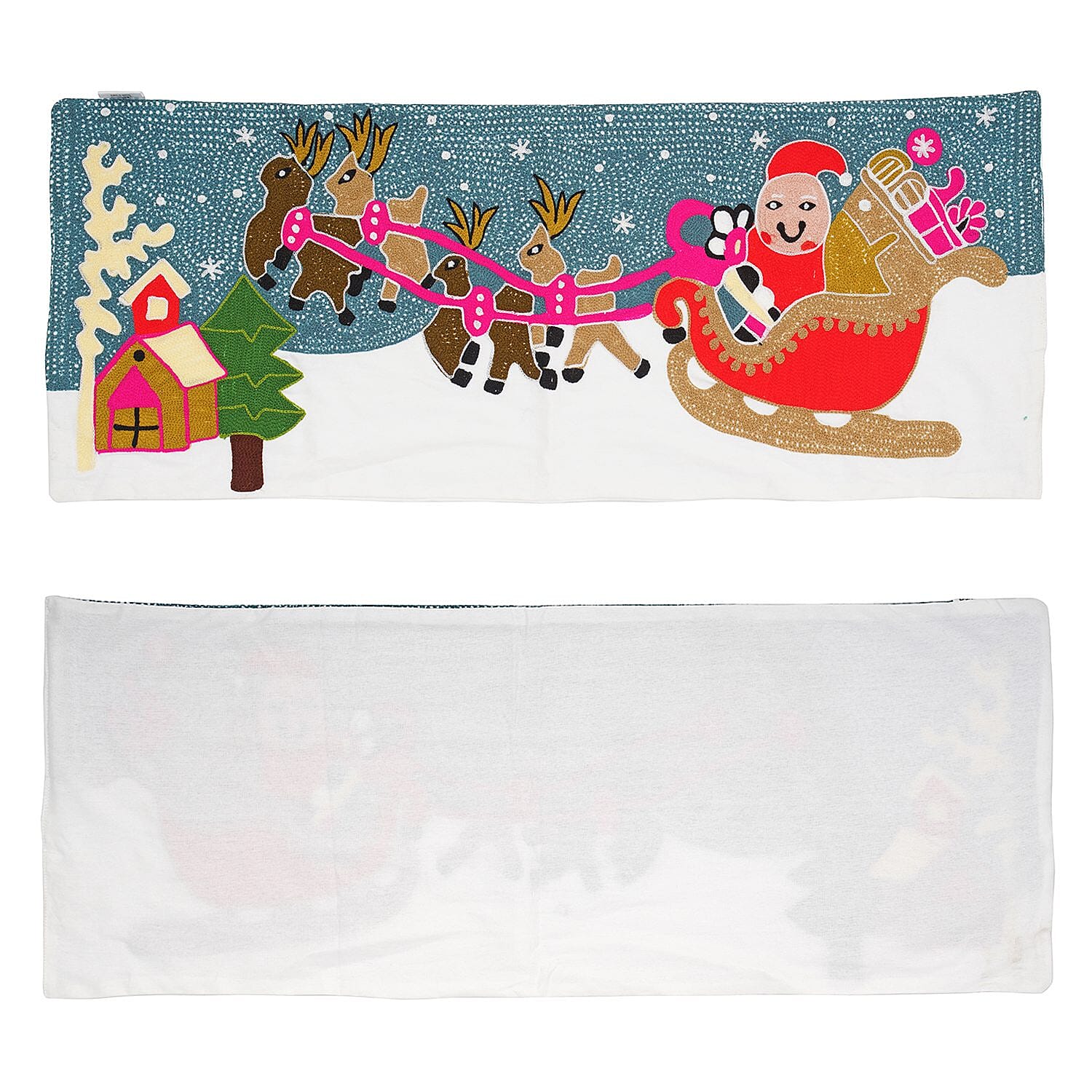 Santa on Sledge Embroidered Cotton Table Runner (Size 91x35 Cm) - Multi