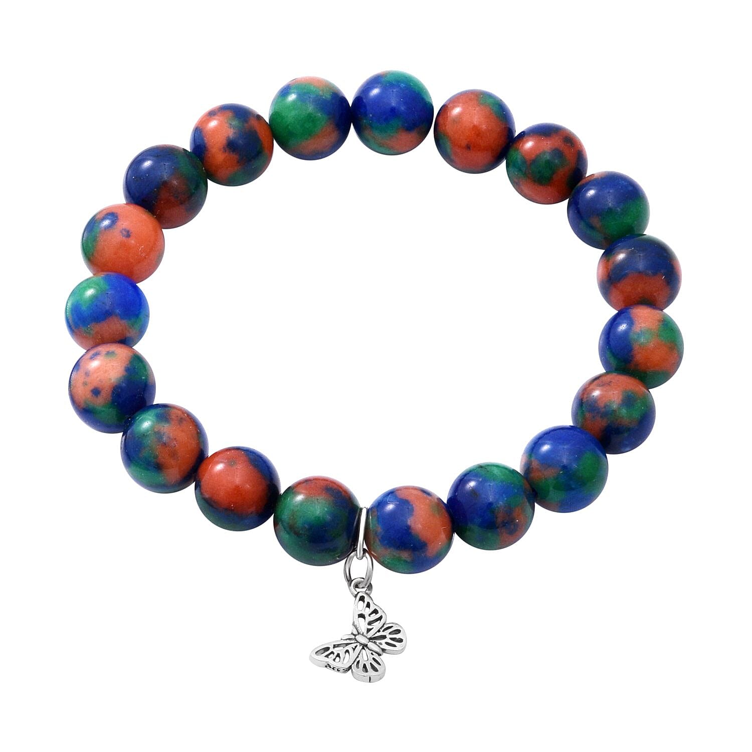Multi Jasper Beads Butterfly Charm Bracelet (Size 7 Stretchable) in Sterling Silver 100.00 Ct.