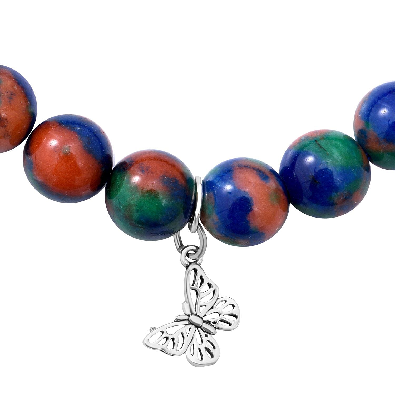 Multi Jasper Beads Butterfly Charm Bracelet (Size 7 Stretchable) in Sterling Silver 100.00 Ct.
