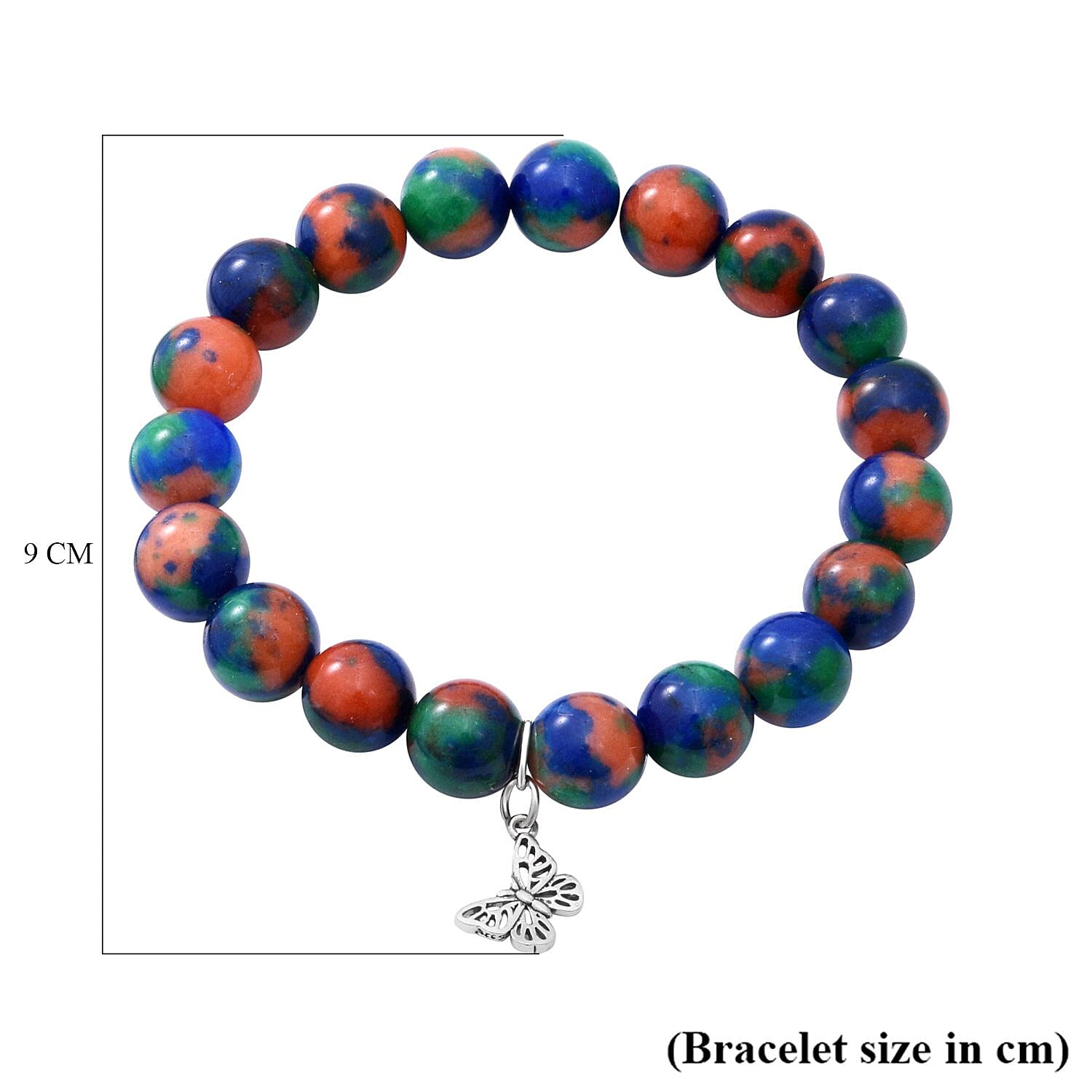 Multi Jasper Beads Butterfly Charm Bracelet (Size 7 Stretchable) in Sterling Silver 100.00 Ct.