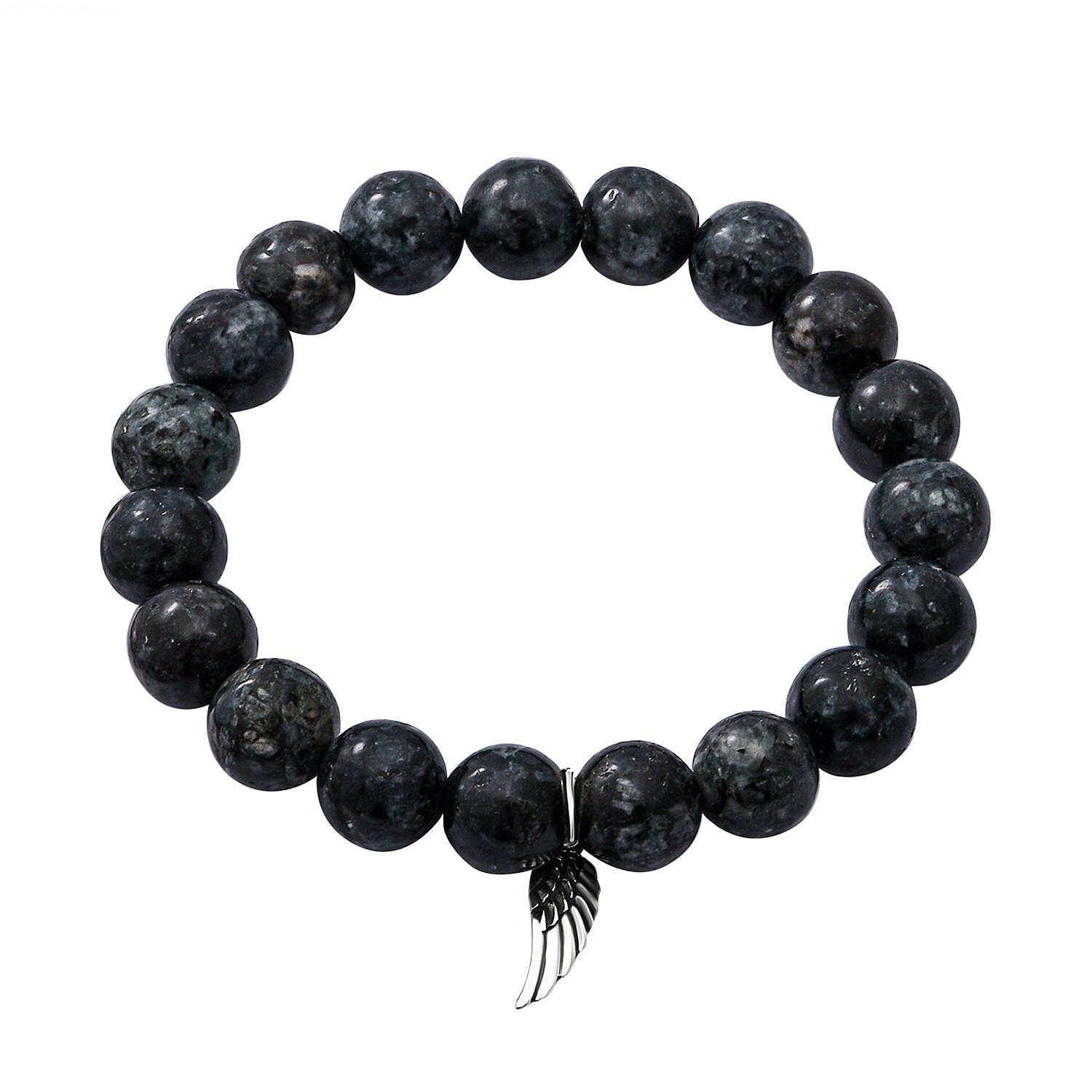 Agate Beads Feather Charm Bracelet (Size 7 Stretchable) in Sterling Silver 100.00 Ct.