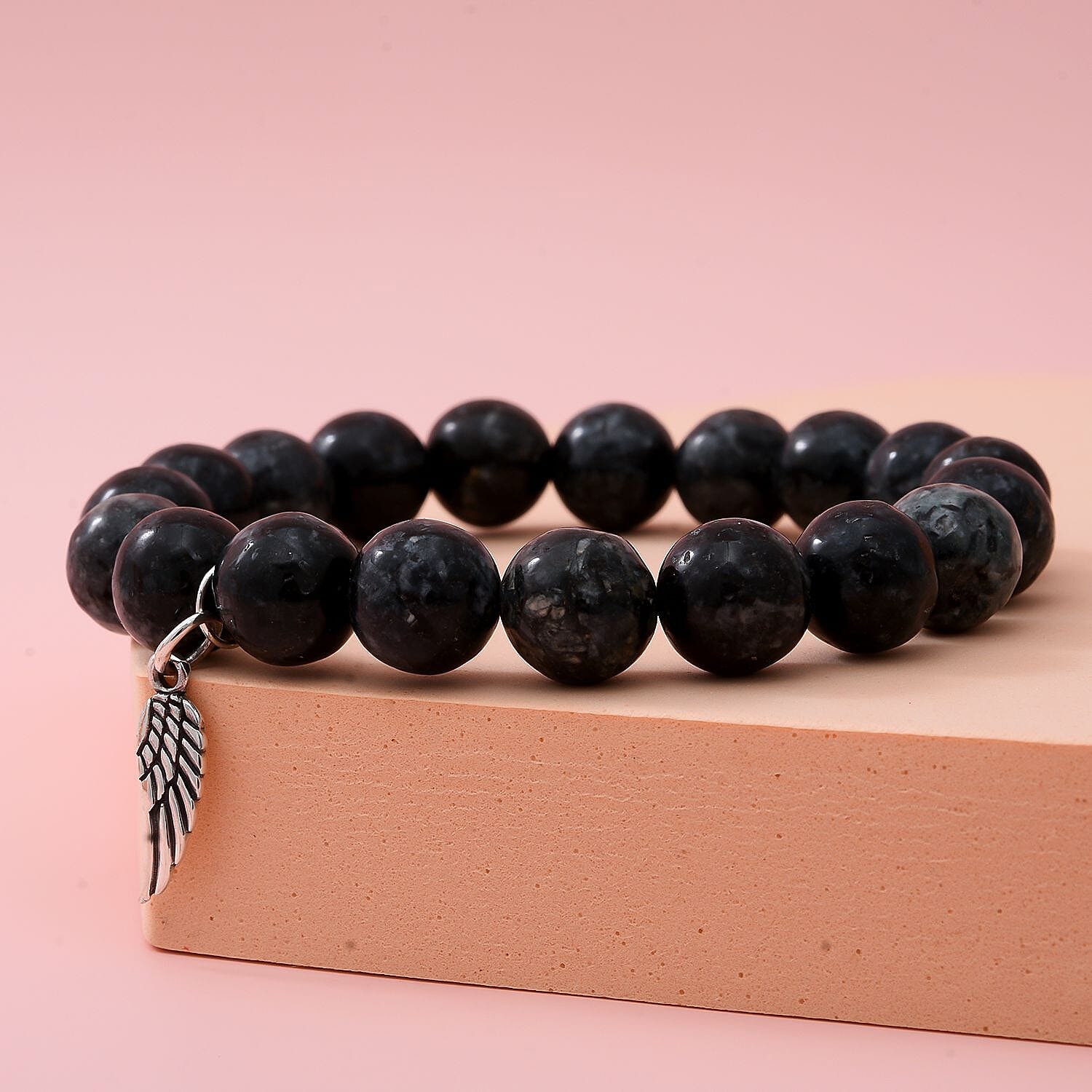 Agate Beads Feather Charm Bracelet (Size 7 Stretchable) in Sterling Silver 100.00 Ct.