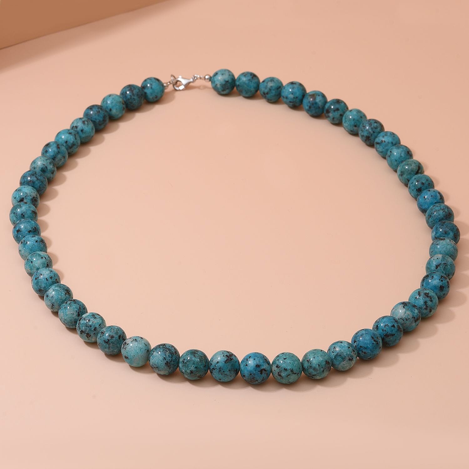 Green Jasper Beads Necklace (Size - 20) in Sterling Silver 345.00 Ct.