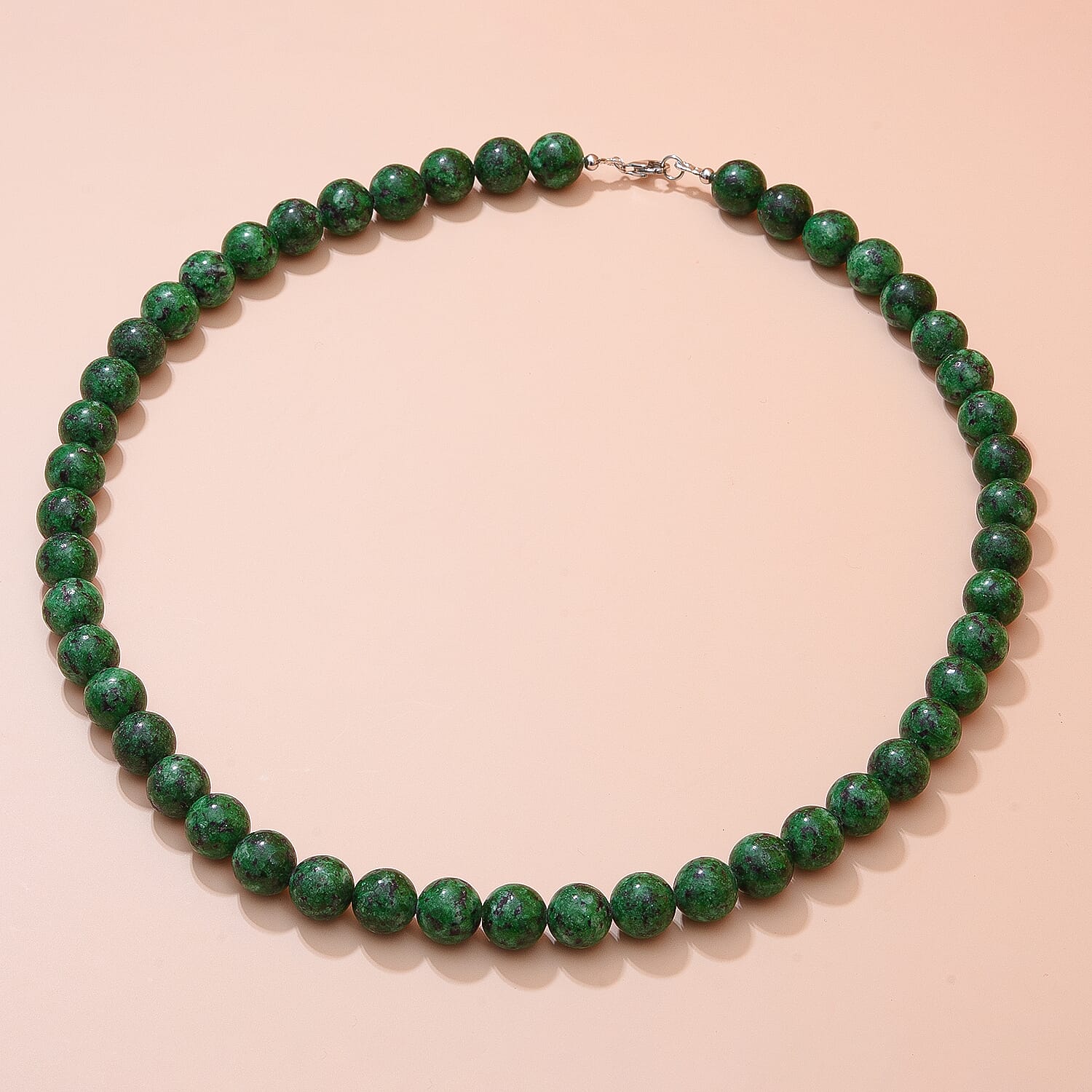 Green Jasper Beads Necklace (Size - 20) in Rhodium Overlay Sterling Silver 360.00 Ct.
